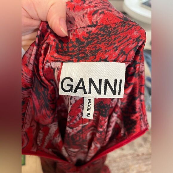 GANNI Snake-Print Silk-Blend Satin Midi Dress - Picture 8 of 10